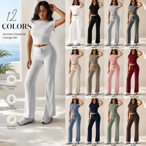 Women's Basic Minimalist Solid Short Sleeve Two-piece Set