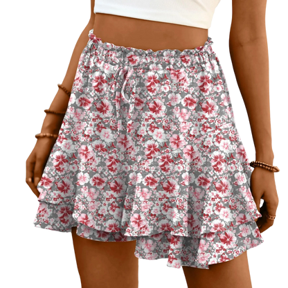 Flowy Shorts for Women Boho Ruffle Tiered Butterfly Skorts