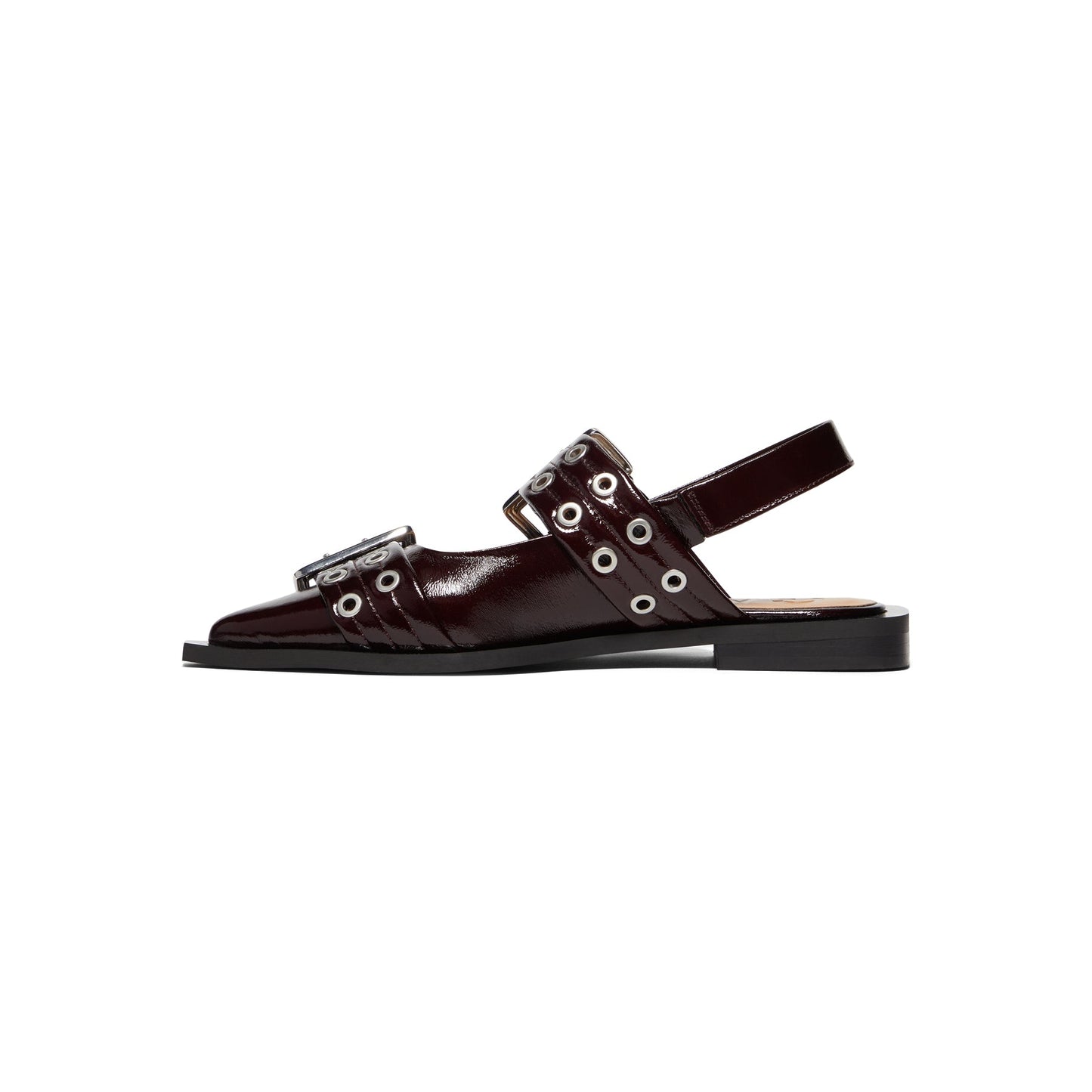 Ganni Feminine Buckle Ballerina Naplack (Burgundy)