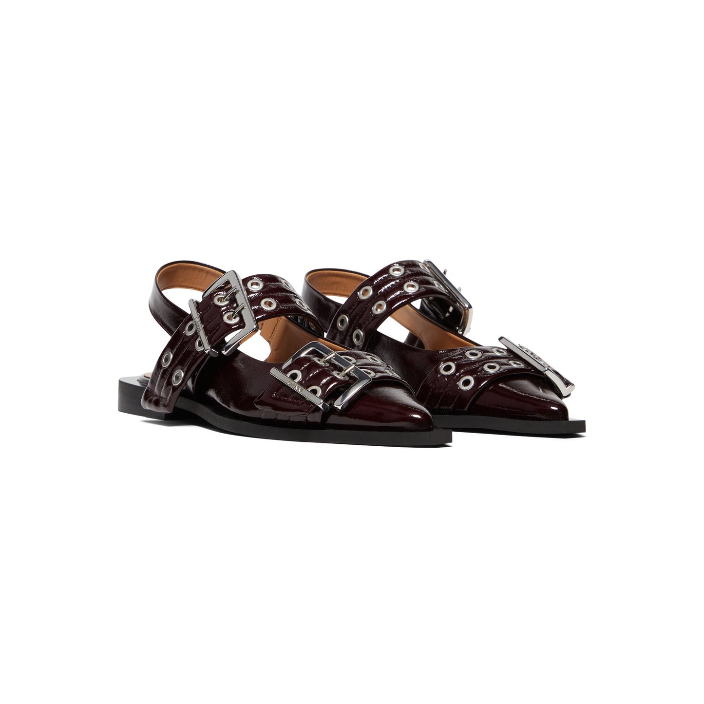 Ganni Feminine Buckle Ballerina Naplack (Burgundy)