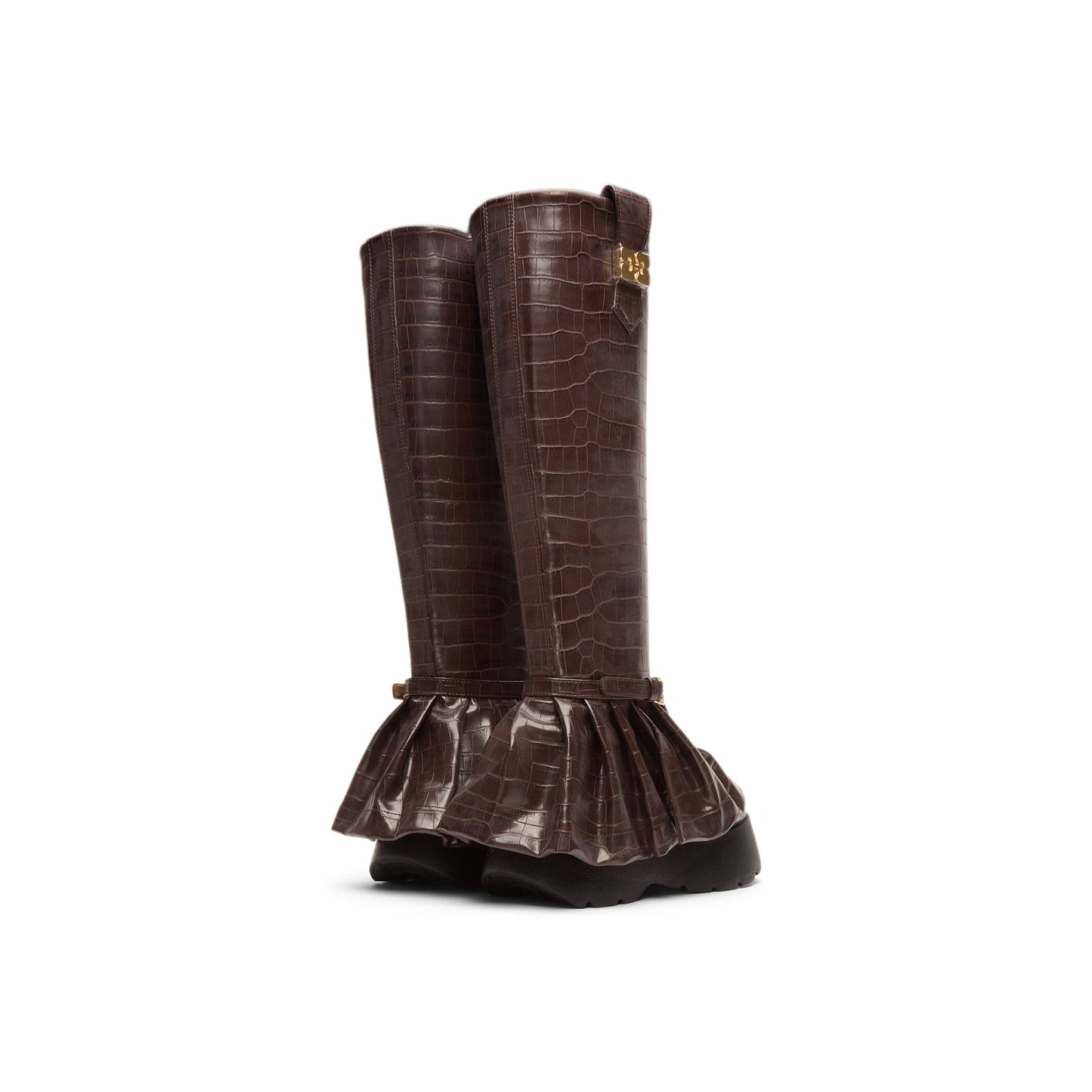 Ganni Kat Croc High Boot (Chocolate Fondant)