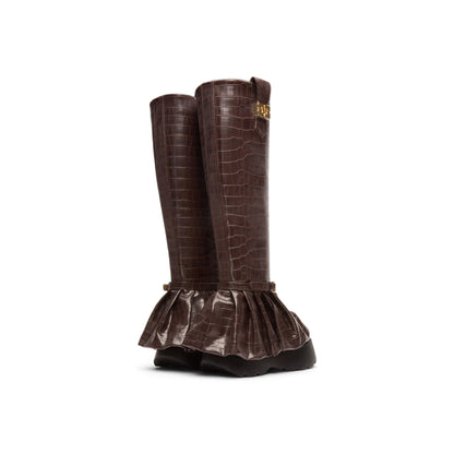 Ganni Kat Croc High Boot (Chocolate Fondant)