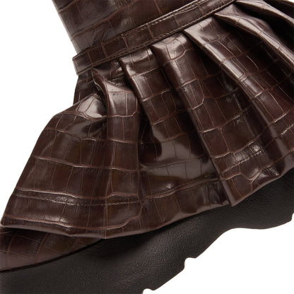 Ganni Kat Croc High Boot (Chocolate Fondant)