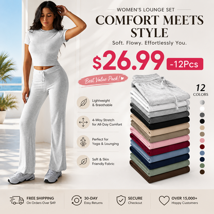 Women's Basic Minimalist Solid Short Sleeve Two-piece Set